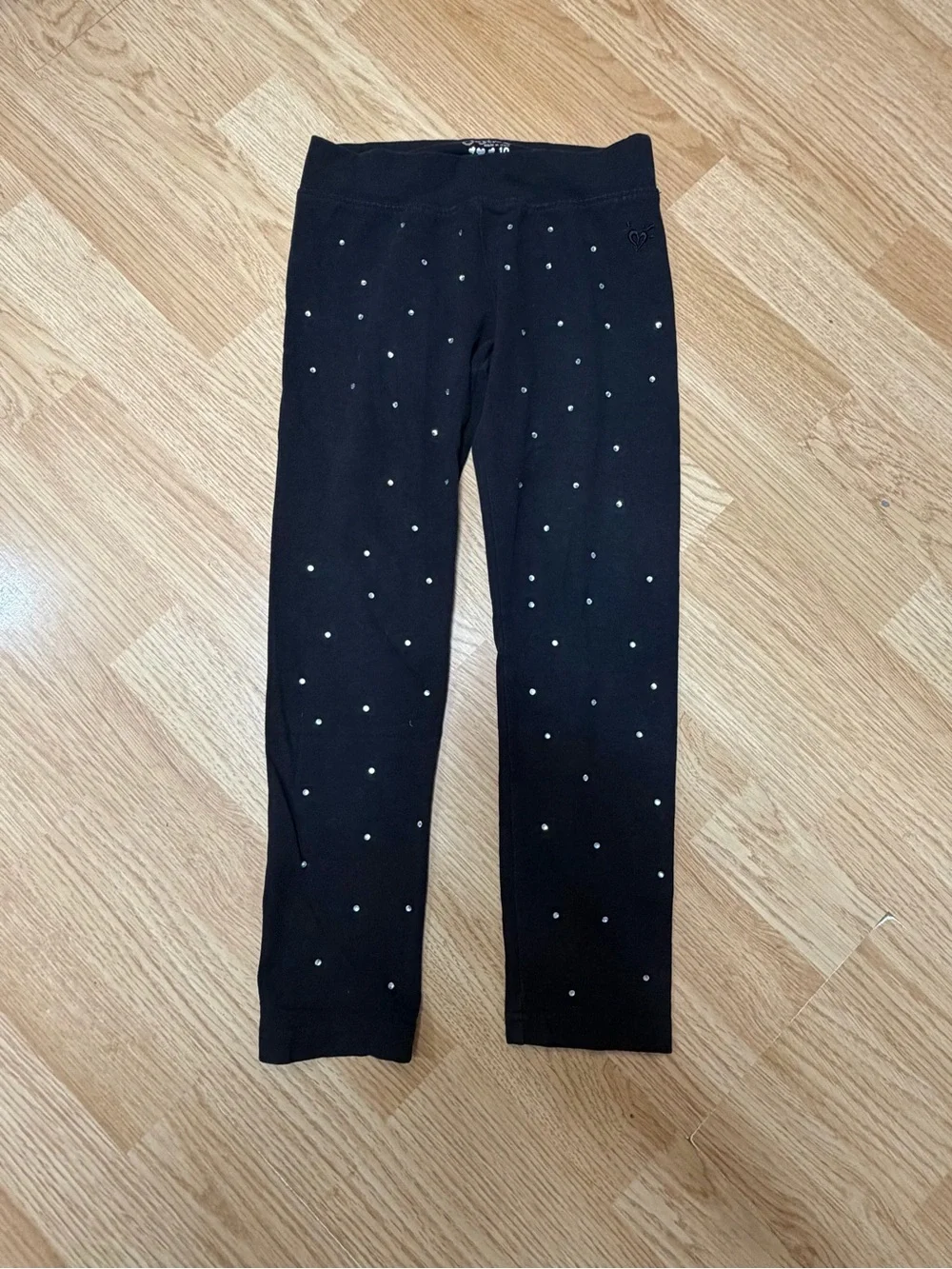 Justice Girls Black Rhinestone Leggings Size 10 Stretch Cotton Pull On Sparkle